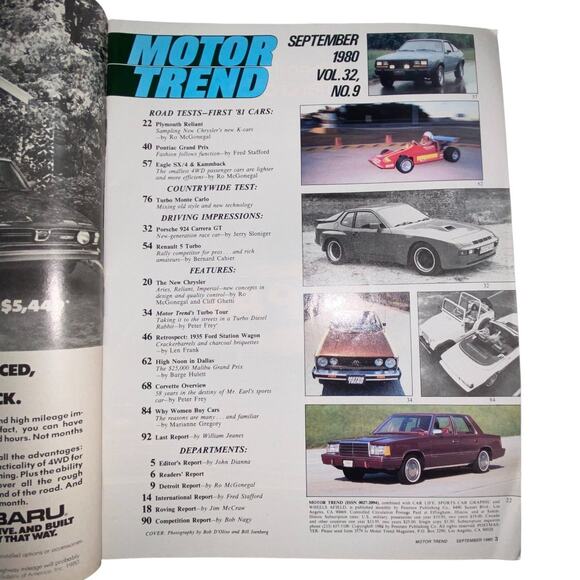 Vtg Lot 2 Motor Trend September October 1980 Reliant Corolla Ferrari Malibu - Picture 3 of 5